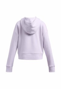Hoodie cropped in una delicate tonalità di lavanda, realizzato in tessuto morbido. Presenta un cappuccio, maniche lunghe e polsini elasticizzati con una texture semplice.