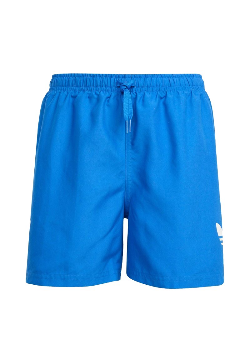 Μπλε μαγιό σορτς κατασκευασμένα από ελαφρύ ύφασμα, με ελαστική μέση και κορδόνι προσαρμογής, καθώς και λευκή διακριτική στάμπα στο αριστερό πόδι.