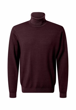 Maglione a collo alto bordeaux realizzato in tessuto a maglia liscia con maniche lunghe e polsini e orlo a coste. Vestibilità classica con design a collo alto.