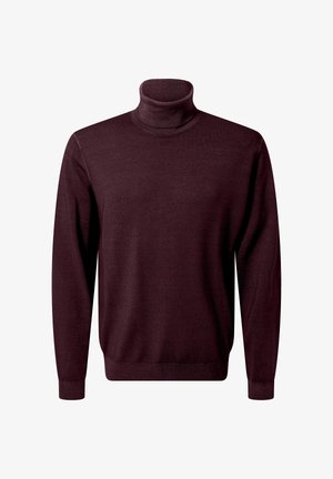 Maglione a collo alto bordeaux realizzato in tessuto a maglia liscia con maniche lunghe e polsini e orlo a coste. Vestibilità classica con design a collo alto.