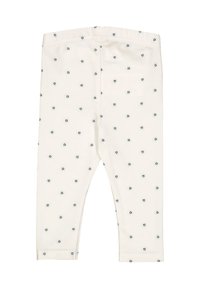Witte legging gemaakt van zachte stof, met een kleine bloemenprint met blauwe en gele accenten, aansluitend ontwerp en gestikte zoom.