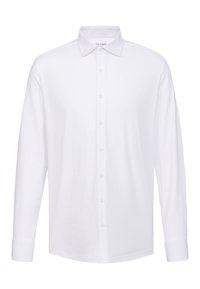 Witte lange mouwen blouse van soepel materiaal met een klassieke kraag en een sluiting met knopen aan de voorkant. Voorzien van knoopmanchetten en een getailleerde pasvorm.