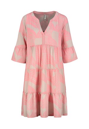 TROPENMUSTER MIT V-AUSSCHNITT UND RÜSCHENARME - Freizeitkleid - pink