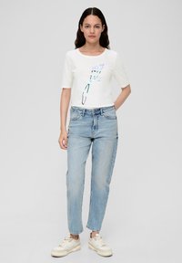 s.Oliver MIT GLÄNZENDEM - T-Shirt print - ecru