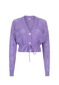 Haken-stijl, cropped cardigan in lichtpaars, met lange mouwen, een V-hals, knopen aan de voorkant en een trekkoord in de taille.