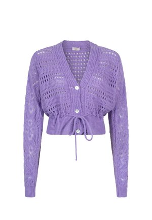 Haken-stijl, cropped cardigan in lichtpaars, met lange mouwen, een V-hals, knopen aan de voorkant en een trekkoord in de taille.