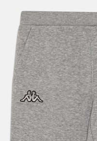 Šedé bavlněné teplákové kalhoty mají elastický pas, boční kapsy a výrazné černé vyšívané logo na dolní levé straně.