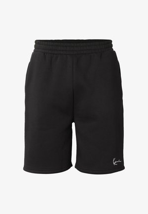 Fekete térdig érő rövidnadrág gumis derékrésszel és apró, fehér, jellegzetes logóval a jobb alsó lábszáron.