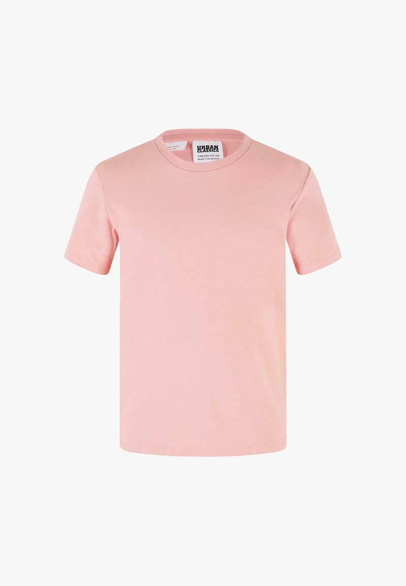 Roosa puuvillane T-särk lühikeste varrukatega, ümar kaelus ja pehme tekstuur. Silt nähtav seestpoolt. Lihtne disain, ilma mustrite ja aktsentideta.