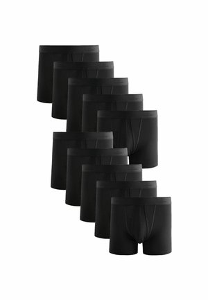 Set von 10 schwarzen Herren-Boxershorts, hergestellt aus weichem, dehnbarem Stoff. Verfügt über einen breiten, elastischen Bund mit einem Logo und einem klassischen Schnittdesign.