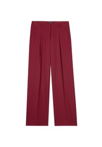Burgunderfarbene, weit geschnittene Hose mit Falten, zwei seitlichen Taschen und einem flachen Bund. Hergestellt aus glattem Stoff, mit maßgeschneiderter Optik.