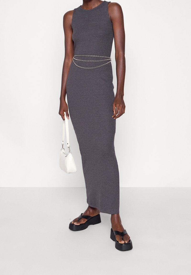slim fit dress slacks Heather Grey V-Neck Long Sleeve Fitted Maternity Maxi Dress