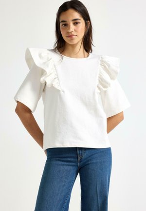 Lindex WITH FRILL - T-shirt con stampa - off white