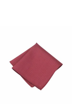Burgundy handkerchief made of textured fabric with a small white polka dot pattern, folded diagonally.