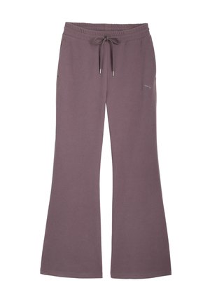 Lilla teksturerede brede sweatpants med elastisk talje, snøre, sidelommer og lille Puma-logo på højre lår.
