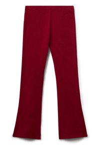 Bordeauxfarbene Leggings aus glattem, dehnbarem Stoff mit einer eng anliegenden Taille und ausgestellten Knöcheln, ausgestattet mit einem dezenten Logo in der Nähe des Bunds.