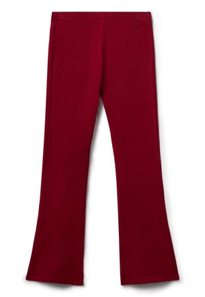 Bordeauxfarbene Leggings aus glattem, dehnbarem Stoff mit einer eng anliegenden Taille und ausgestellten Knöcheln, ausgestattet mit einem dezenten Logo in der Nähe des Bunds.