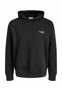 Must kapuutsiga dressipluus kängurutasku, nööriga kapuuts ja valge tikitud logo rinnal. Valmistatud sileda puuvillasegusest kangast.