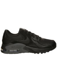 Black Nike Air Max sneaker features a multi-textured upper, lace-up design, Air Max cushioning, and a rubber outsole with traction patterns.