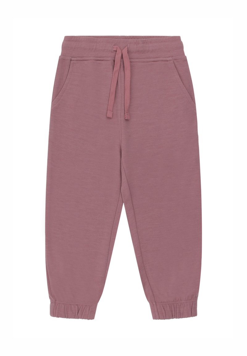 Mauve Kinder-Sweatpants mit elastischen Bündchen, seitlichen Taschen und einem Kordelzugbund.