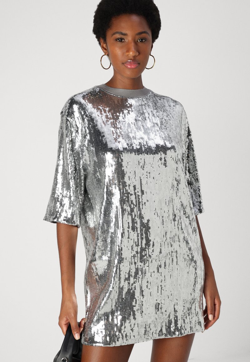 allsaints opal sequin mini dress AllSaints OPAL LOGO - Cocktail dress / Party dress - silver/silver-coloured