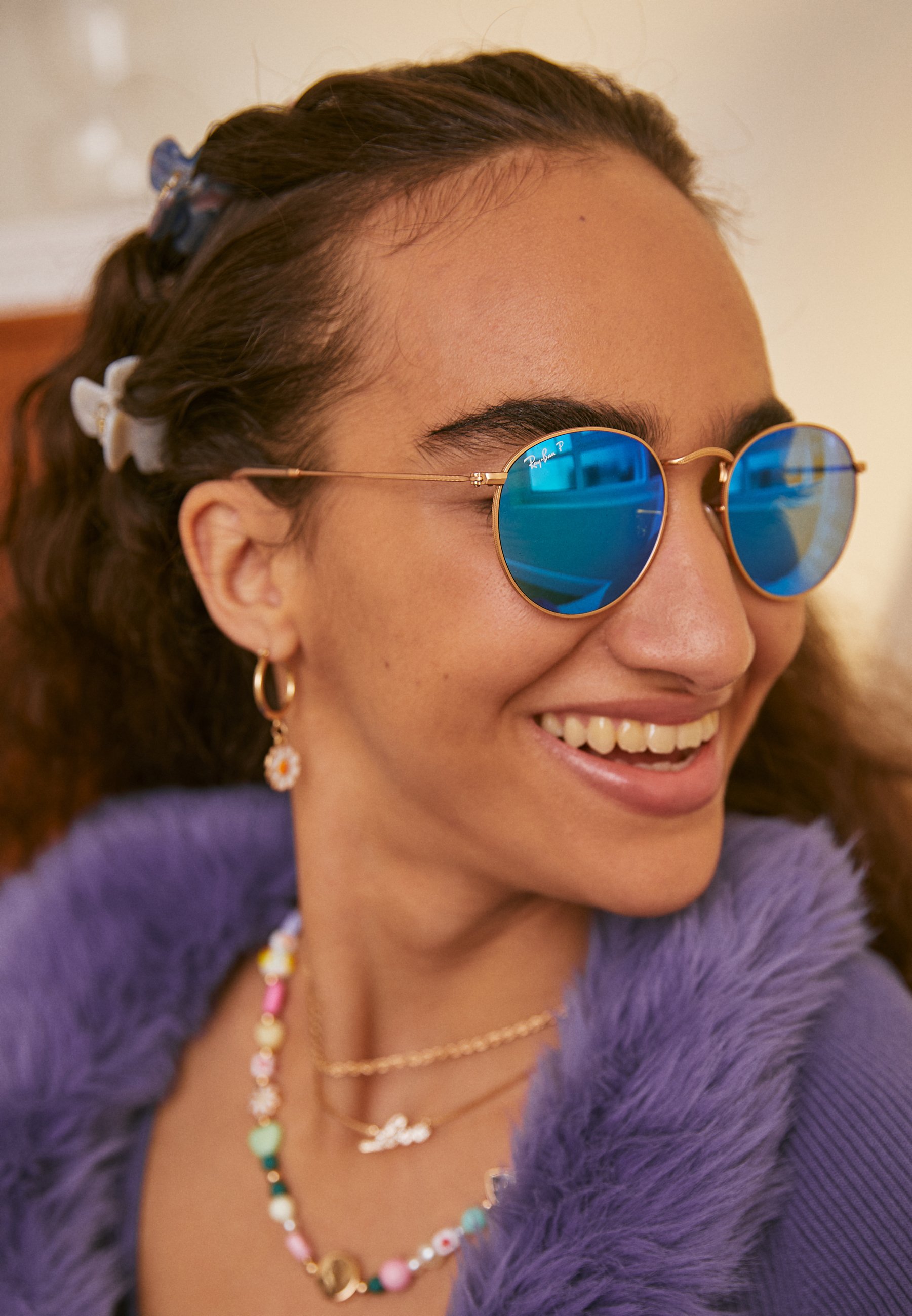 ray ban round metal blue