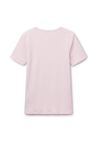 Růžové tričko s krátkým rukávem a kulatým výstřihem, vyrobené z měkké látky. Má jednoduchý design bez viditelných vzorů nebo akcentů.