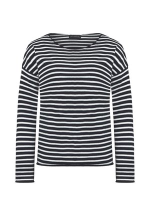 Zwart-wit horizontaal gestreept shirt met lange mouwen, een ronde hals en een aansluitende pasvorm.