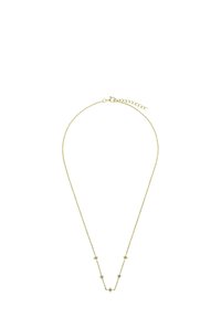 Guldtonad halsband med en delikat kedja och fem stjärnformade accenter jämnt fördelade längs längden. Justerbart lås och förlängare ingår.