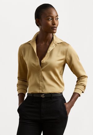 CLASSIC FIT SATIN CHARMEUSE SHIRT - Shirt - camel