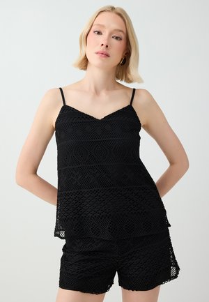Jimmy Key, SPAGHETTI STRAP OPENWORK RELAXED JERSEY TOP - Débardeur - black