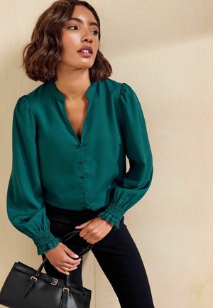 Friends Like These, LONG SLEEVE TIE NECK BLOUSE WITH SHIRRED CUFFS - Blouse - teal
