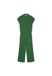 Combinaison verte avec col polo, manches courtes et coupe décontractée. Comprend un détail à boutons et un pantalon à jambes larges pour plus de confort.