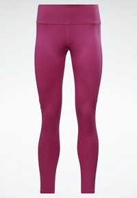 Leggings ajustés dans une couleur baie profonde, fabriqués à partir d'un matériau lisse et extensible. Dotés d'une large ceinture pour le confort. Aucun motif visible.