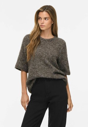 VILA, KNITTED TOP VIMARLEY SHORT SLEEVED - T-shirts basic - dark grey