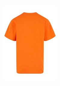 Oransje bomull t-skjorte med rund hals, korte ermer og ensfarget design. Bakfra viser den en jevn tekstur uten synlige mønstre eller detaljer.