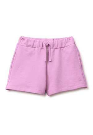 Lila gekleurde casual shorts met elastische tailleband en trekkoord, zijzakken en een klein geborduurd logo op de onderzoom.