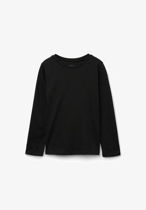 Czarna bawełniana koszula z długim rękawem i okrągłym dekoltem, o prostym designie oraz prostym dolnym wykończeniu. Posiada boczne rozcięcia dla wygody.