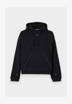 Crna pulover majica s kapuljačom s prednjim kangaroo džepom, kapuljačom sa užetom, rebrastim manšetama i rubom te malim bijelim ACW logom na prsima i rukavima.