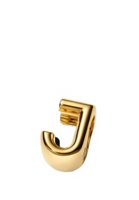 Lettre "J" en métal doré avec une finition brillante, forme courbée et texture lisse, présentant un design moderne avec une typographie distincte.