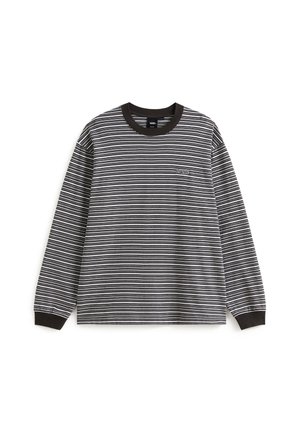 Langarmhemd in Schwarz-Weiß-Streifen, mit einem gerippten schwarzen Kragen und Bündchen. Dezente Markenkennzeichnung auf der Brust. Aus Baumwollmaterial.