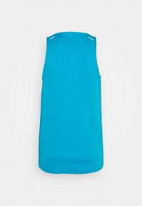 Débardeur de sport bleu vif sans manches avec un motif texturé subtil, montré de dos sur un fond blanc uni.
