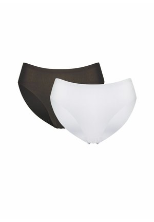 Two ribbed high-waist briefs, one black and one white, displayed on a plain white background.