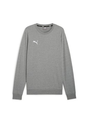 Grå langærmet sweatshirt lavet af blød stof, med rund hals, ribbede manchetter og et lille hvidt Puma-logo på brystet.