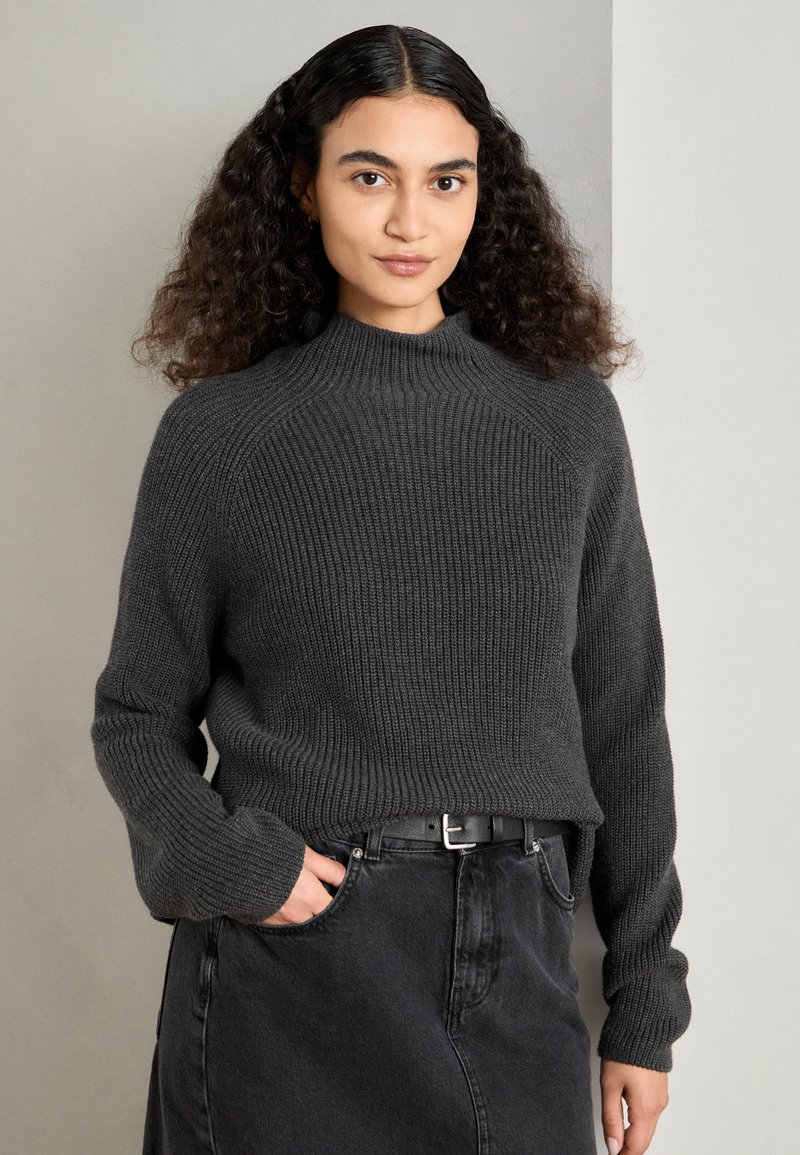 Marc O'Polo LONGSLEEVE STAND UP COLLAR - Strickpullover - deep grey melange