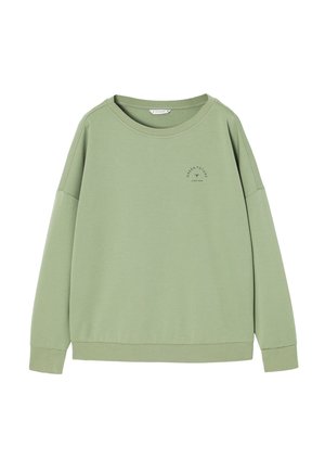 Grüne Sweatshirt aus weichem Stoff, mit Rundhalsausschnitt, überschnittenen Schultern und einem kleinen Logo in der Mitte. Bequeme Passform, lange Ärmel.