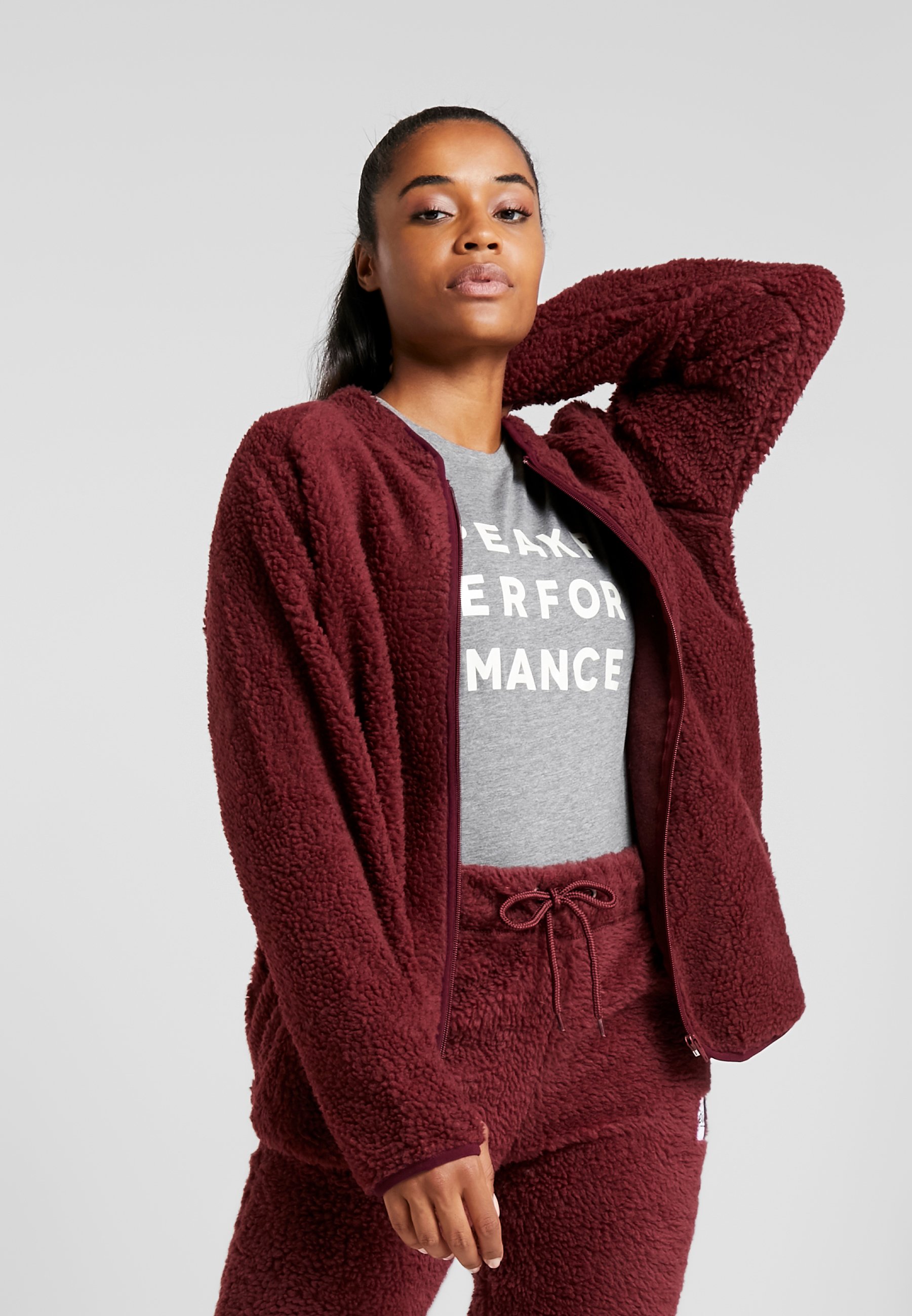 maroon sherpa jacket