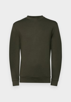 Oliven grøn sweatshirt lavet af bomuld, med rund hals, lange ærmer og ribbestrikkede manchetter og kant for et tætsiddende look.