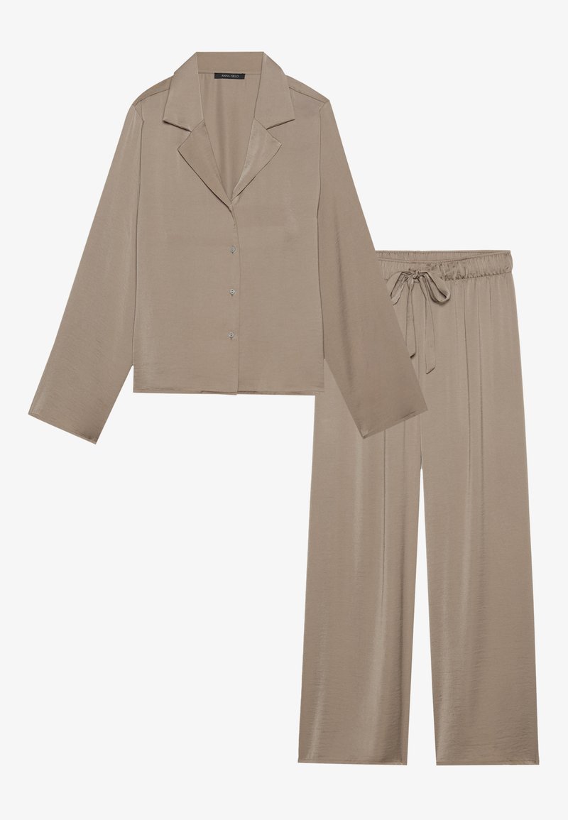 Anjue Women's Pajama Set - Short Sleeve Button-Down Top & Shorts, Bamboo Viscose (Light Brown, Size L)