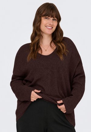 ONLY Carmakoma, CARIBI LS RIB LOOSE V-NECK CC KNT - Maglione - caff